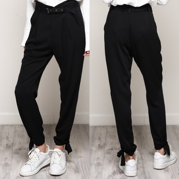 ASTRID BELTED TIE TROUSERS (BLACK) - Picture 4 of 8